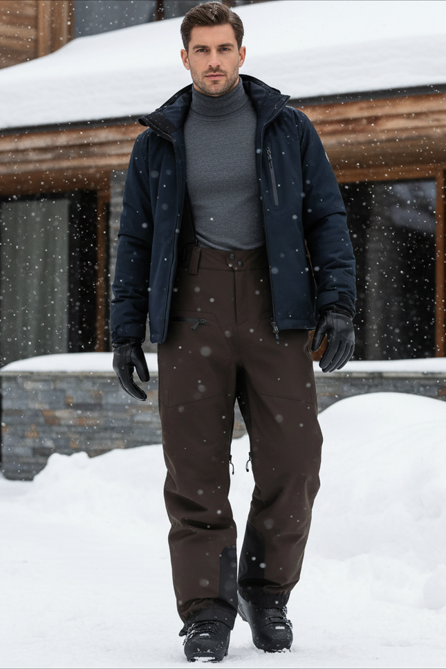 Pantalon De Ski Marron Imperméable Coupe Droite Homme - Polyester
