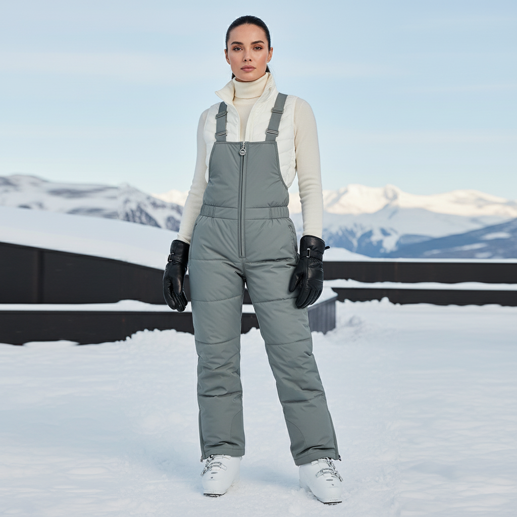 Pantalon De Ski Gris Salopette Matelassée Imperméable Femme - Polyester