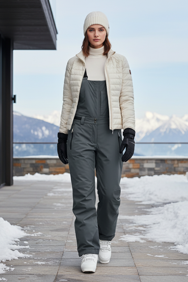 Pantalon De Ski Gris Imperméable Salopette Isolé Femme - Polyester