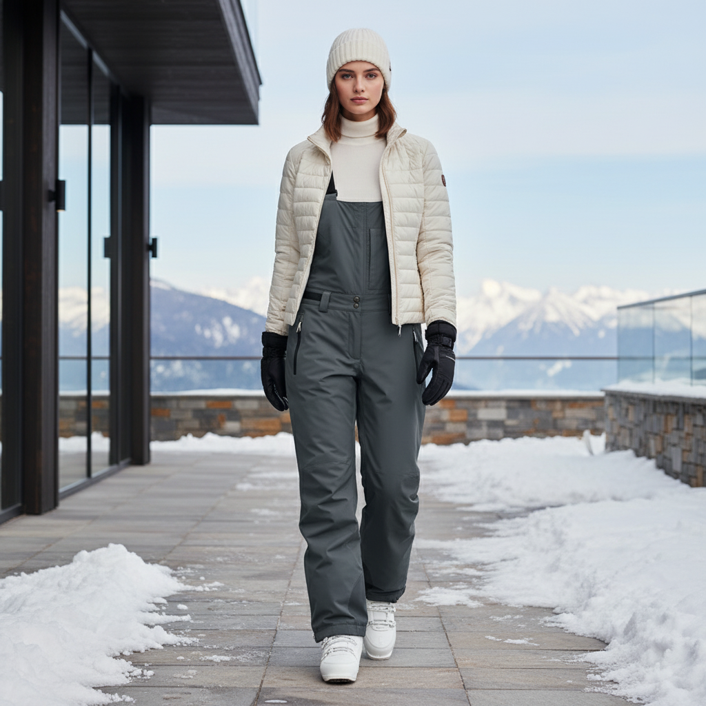Pantalon De Ski Gris Imperméable Salopette Isolé Femme - Polyester