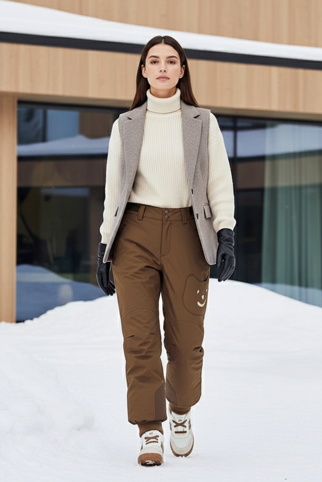 Pantalon De Ski Marron Ample Imperméable Motif Mignon - Polyester