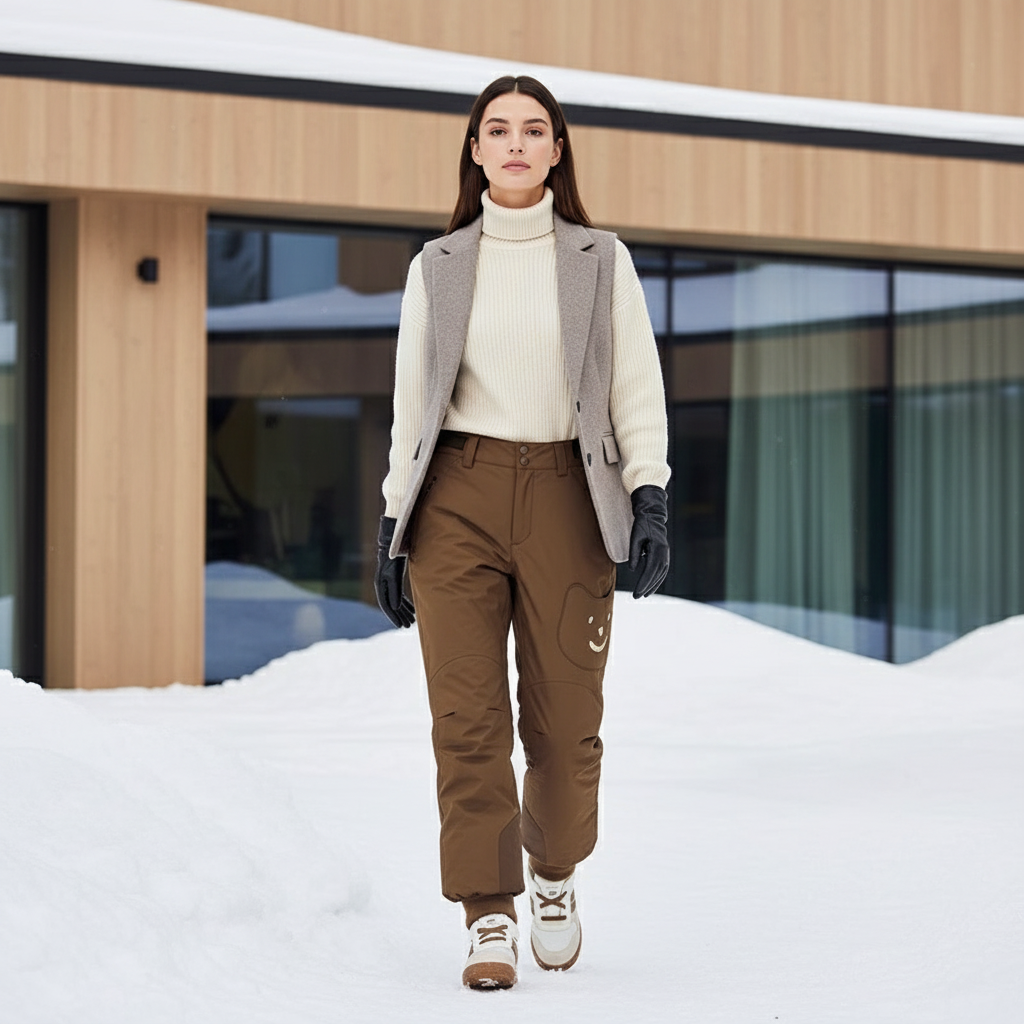 Pantalon De Ski Marron Ample Imperméable Motif Mignon - Polyester
