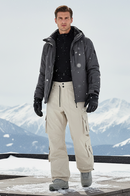 Pantalon De Ski Beige Cargo Ample Imperméable Unisexe - Polyester