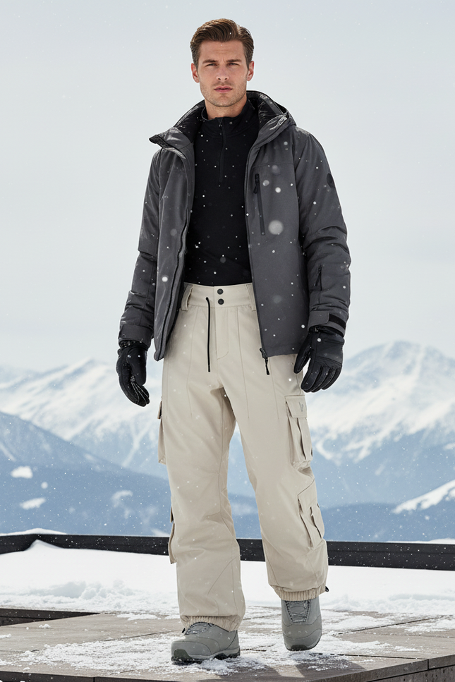 Pantalon De Ski Beige Cargo Ample Imperméable Unisexe - Polyester
