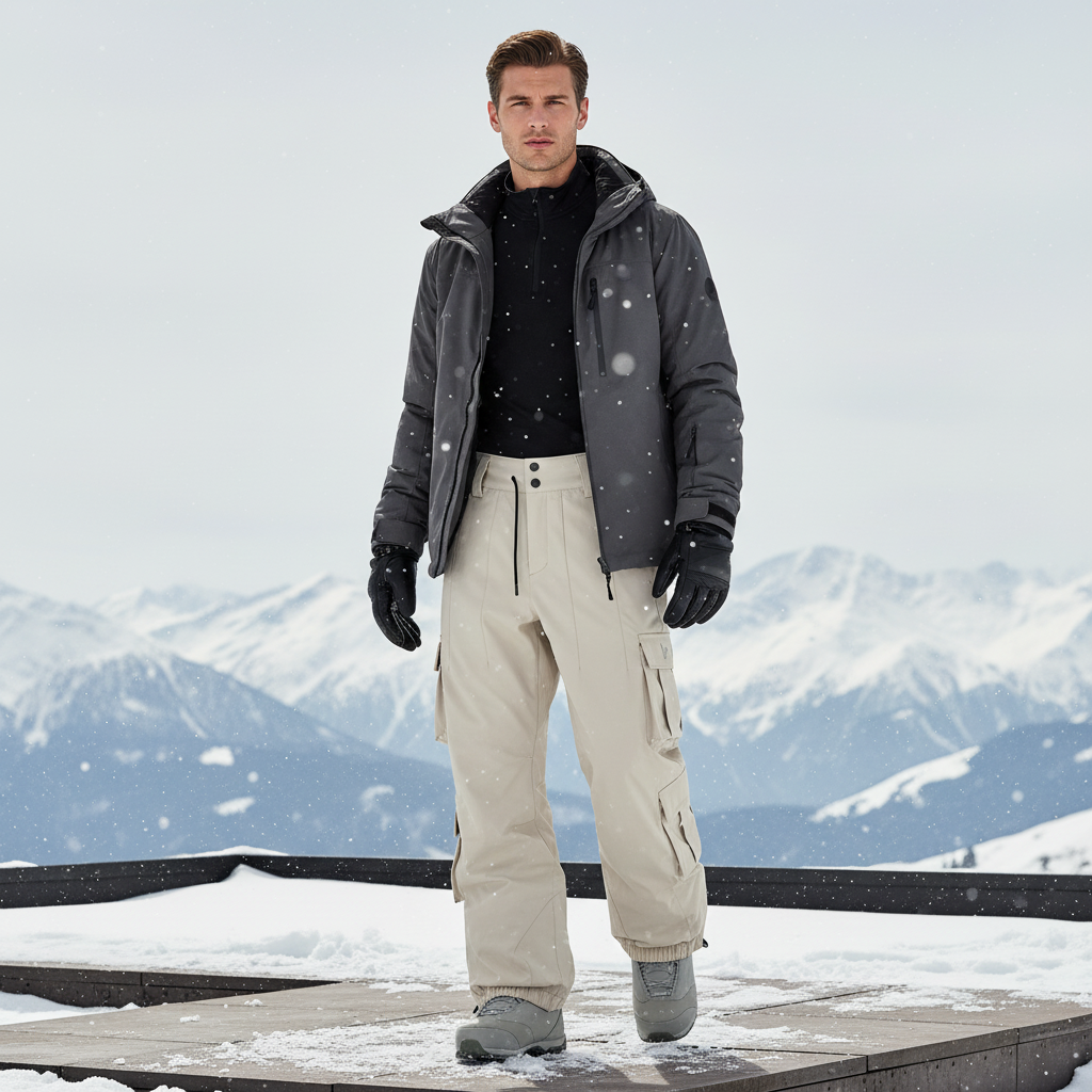 Pantalon De Ski Beige Cargo Ample Imperméable Unisexe - Polyester