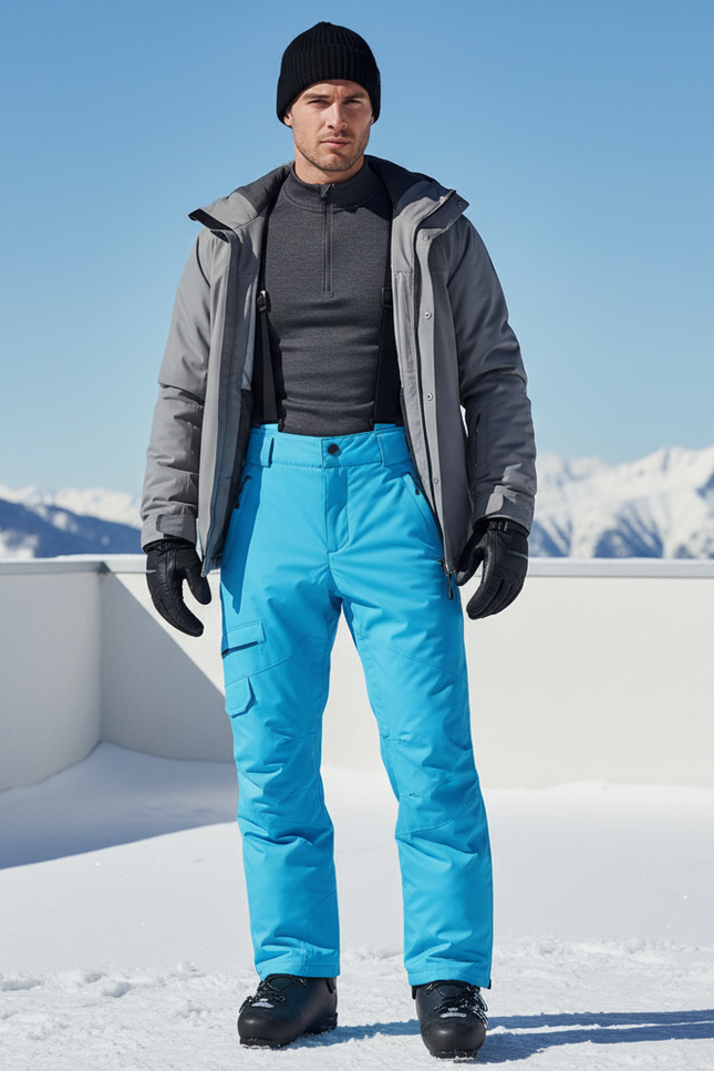 Pantalon De Ski Bleu Cargo Imperméable Bretelles Homme - Polyester