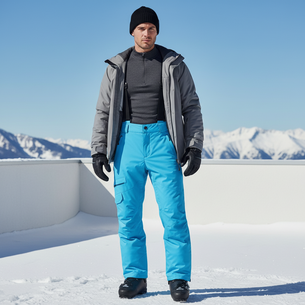 Pantalon De Ski Bleu Cargo Imperméable Bretelles Homme - Polyester