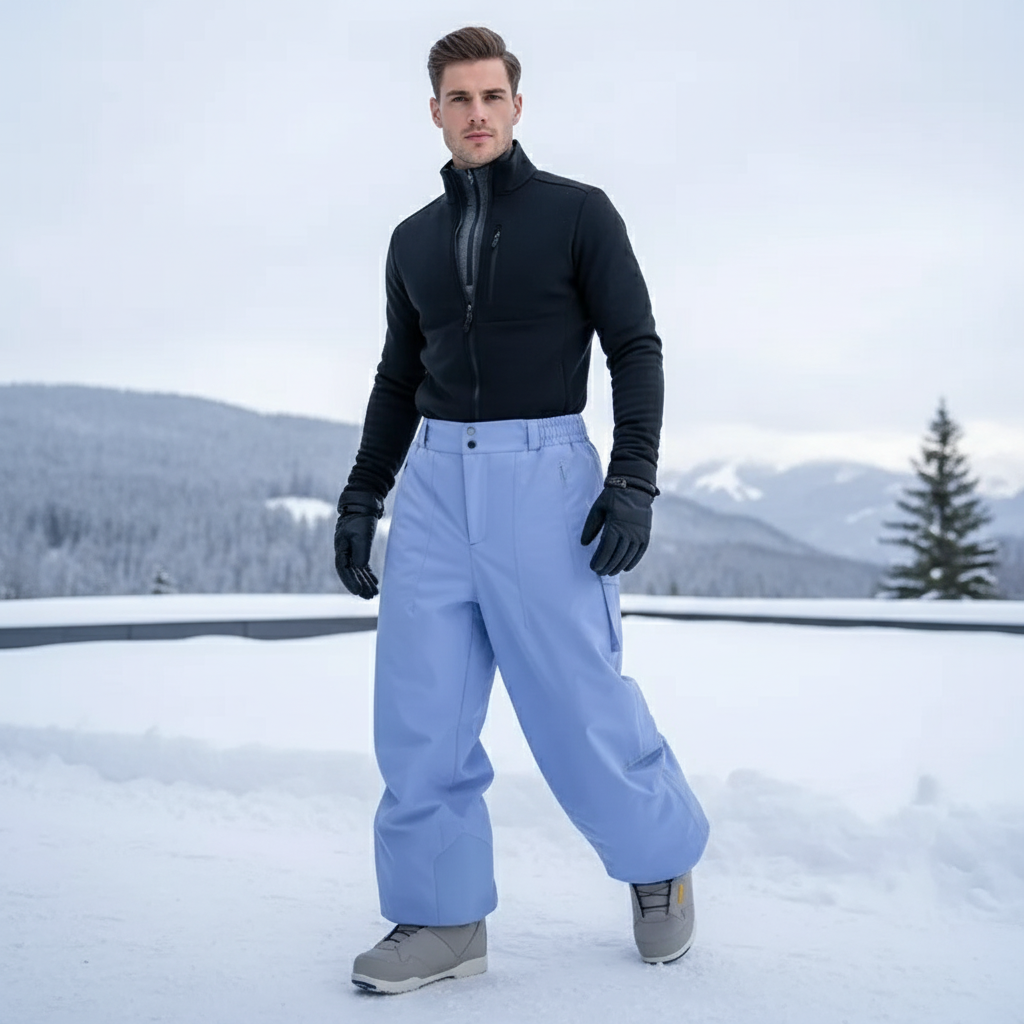 Pantalon De Ski Bleu Ciel Ample Imperméable Chaud Hiver - Polyester