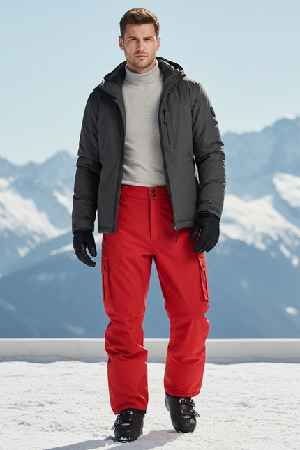 Pantalon De Ski Rouge Homme Cargo Imperméable Ample - Polyester