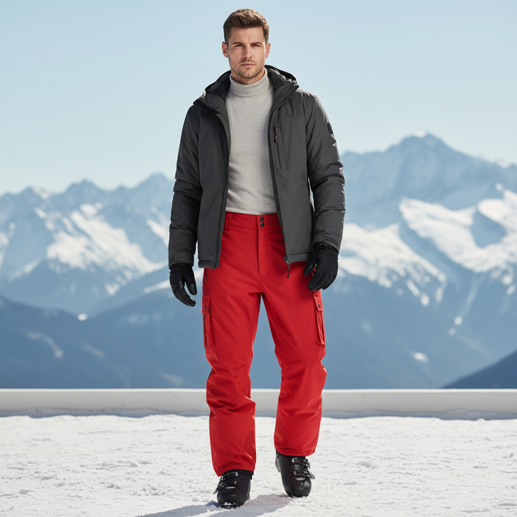 Pantalon De Ski Rouge Homme Cargo Imperméable Ample - Polyester