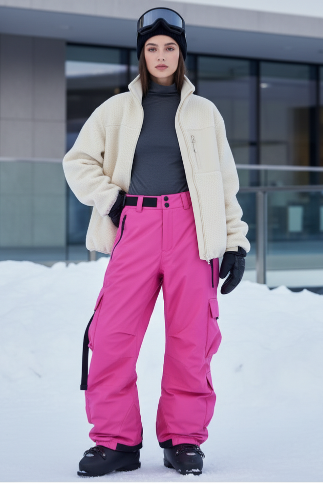 Pantalon De Ski Rose Fuschia Cargo Ample Imperméable Femme - Polyester