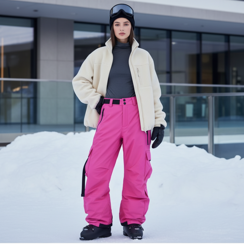 Pantalon De Ski Rose Fuschia Cargo Ample Imperméable Femme - Polyester