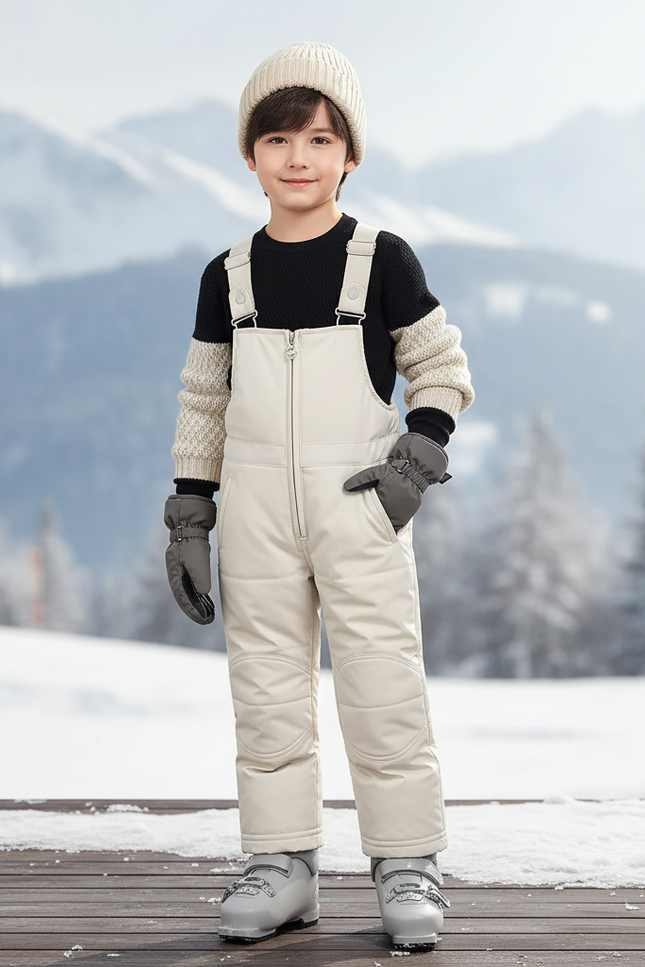 Pantalon De Ski Enfant Crème Matelassé Salopette Hiver - Beige Polyester