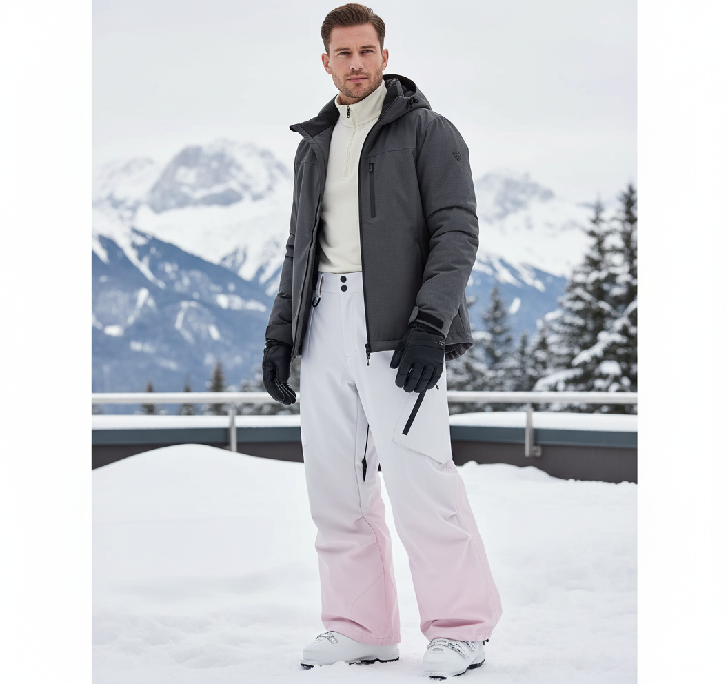 Pantalon De Ski Blanc Dégradé Rose Ample Imperméable - Polyester