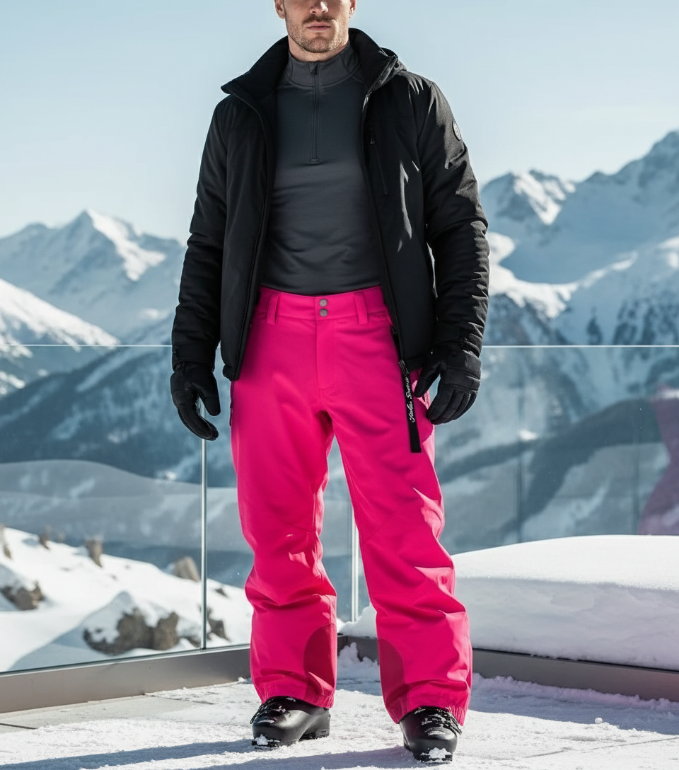 Pantalon De Ski Rose Vif Ample Imperméable Hiver Homme - Polyester