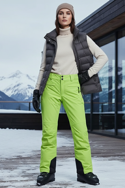 Pantalon De Ski Vert Fluorescent Coupe Droite Imperméable Femme - Polyester