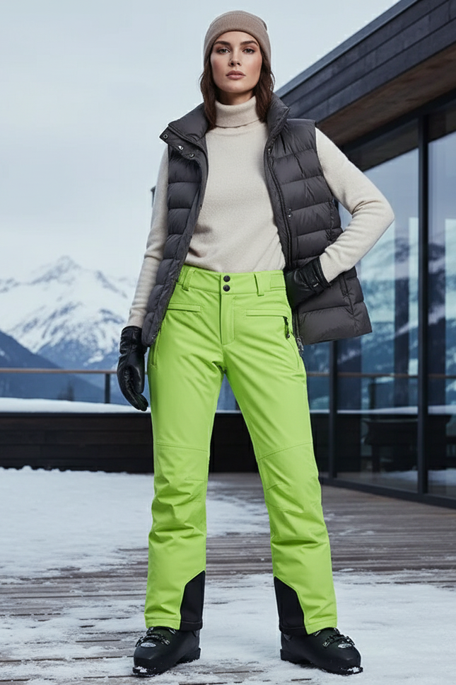 Pantalon De Ski Vert Fluorescent Coupe Droite Imperméable Femme - Polyester