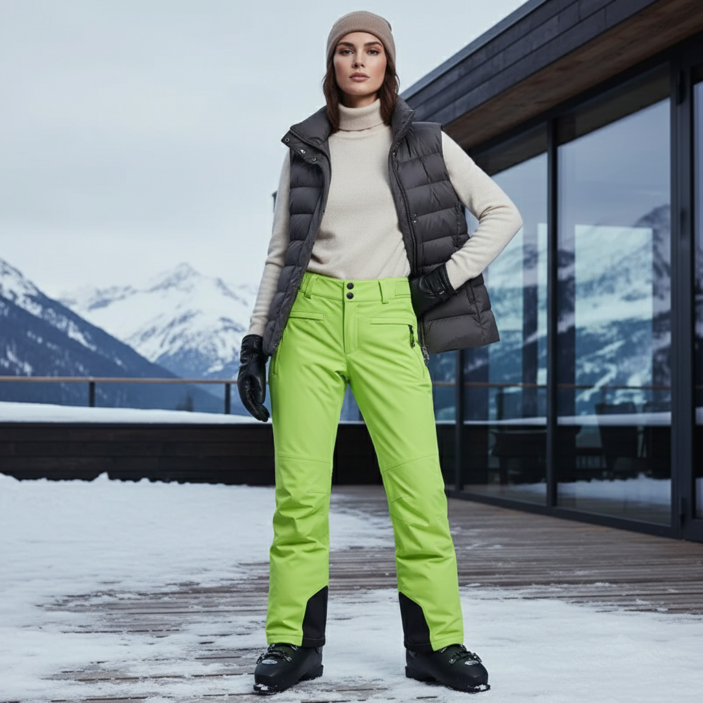 Pantalon De Ski Vert Fluorescent Coupe Droite Imperméable Femme - Polyester
