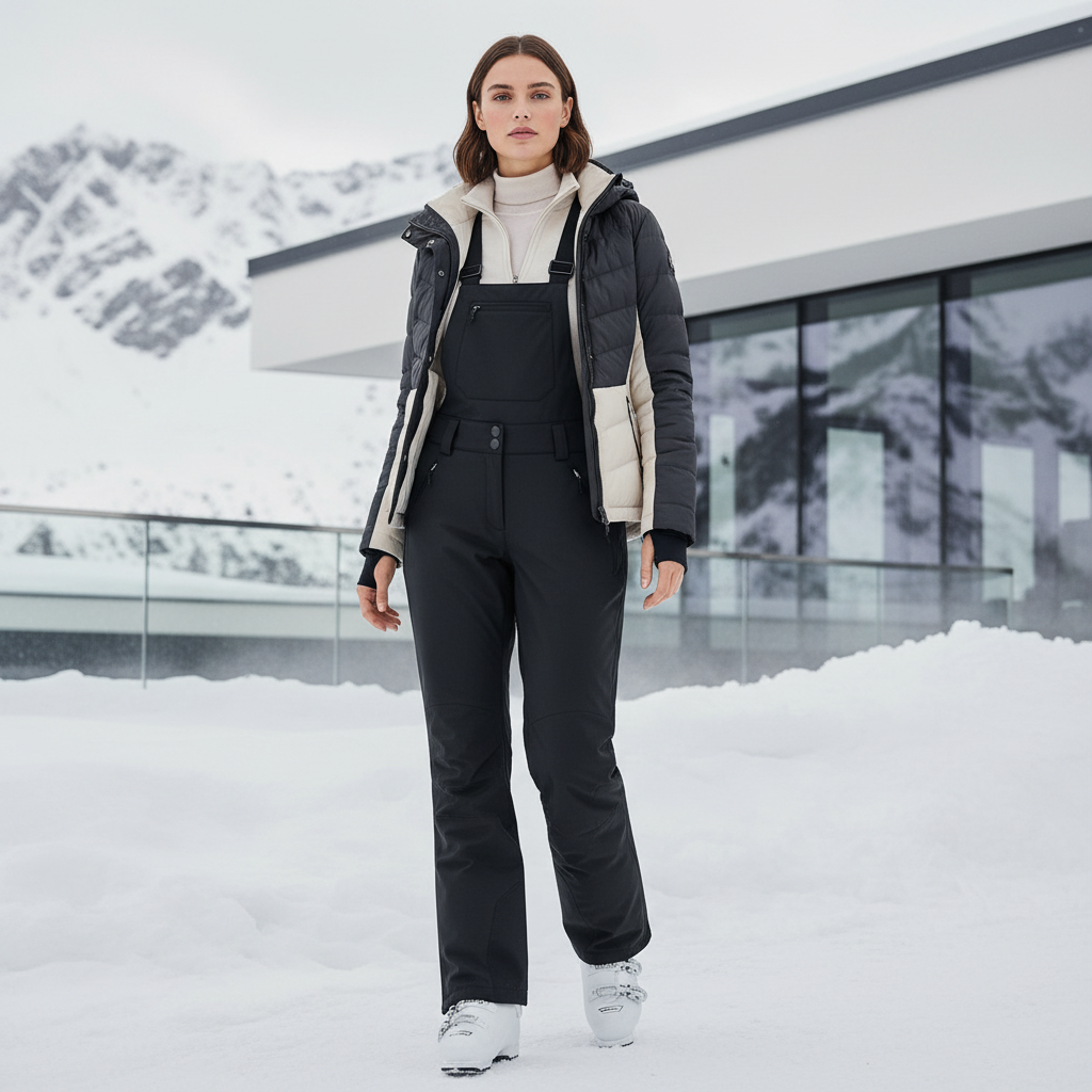 Pantalon De Ski Noir Imperméable Confortable Coupe Droite - Polyester