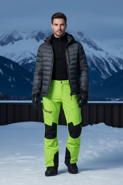 Pantalon De Ski Vert Fluorescent Homme Imperméable Thermique Coupe Droite - Polyester
