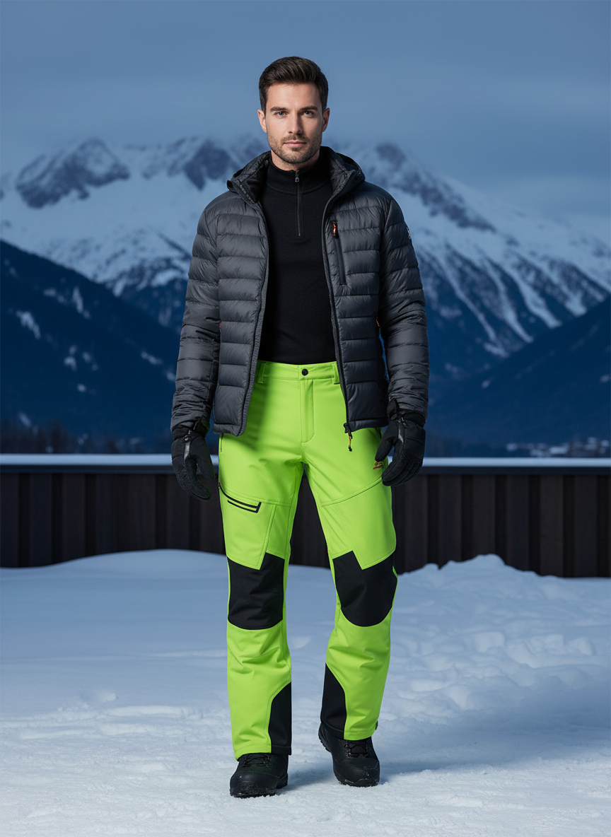 Pantalon De Ski Vert Fluorescent Homme Imperméable Thermique Coupe Droite - Polyester