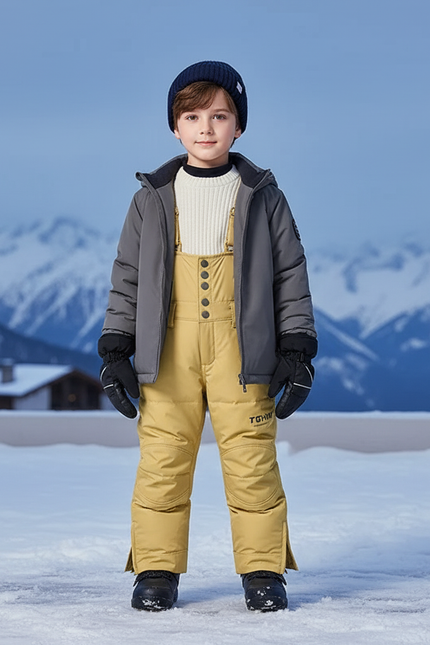 Pantalon De Ski Jaune Enfant Bretelles Matelassé Hiver - Polyester