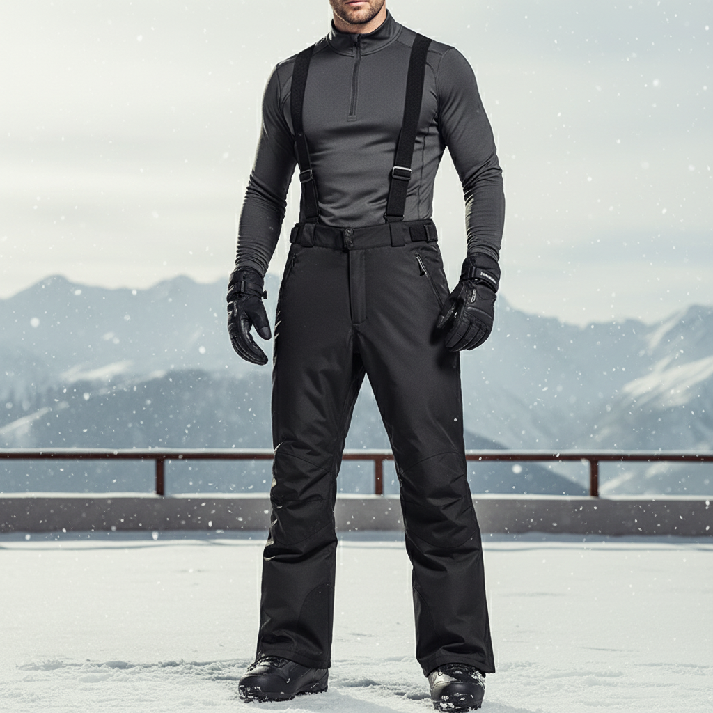 Pantalon De Ski Noir Thermique Bretelles Homme Imperméable - Polyester