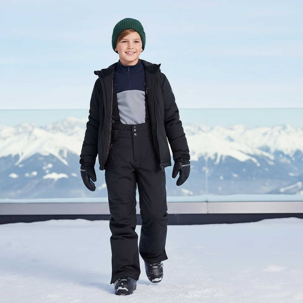 Pantalon De Ski Noir Bretelles Imperméable Hiver Unisexe - Polyester