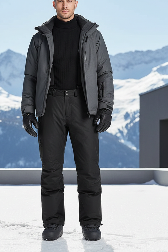 Pantalon De Ski Noir Imperméable Chaud Homme Bretelles - Polyester