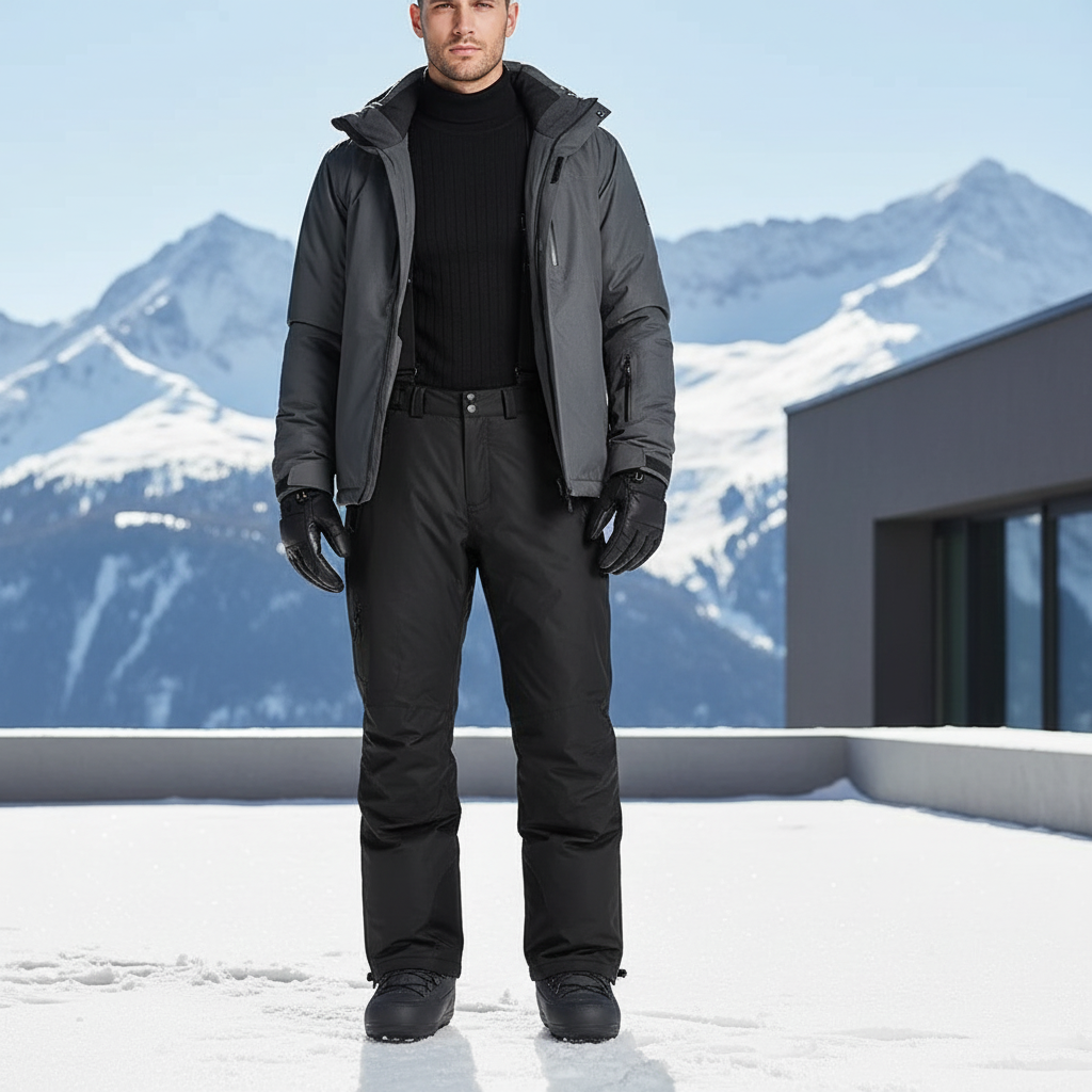 Pantalon De Ski Noir Imperméable Chaud Homme Bretelles - Polyester