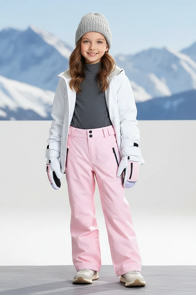 Pantalon De Ski Rose Imperméable Coupe Droite Enfant - Polyester