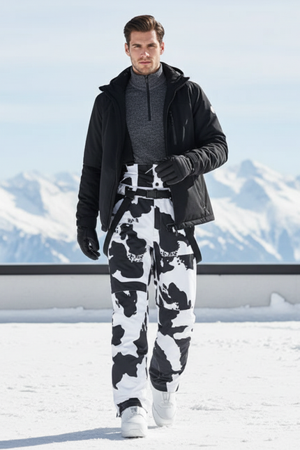 Pantalon De Ski Imperméable Bretelles Homme Motif Vache - Imprimé Polyester