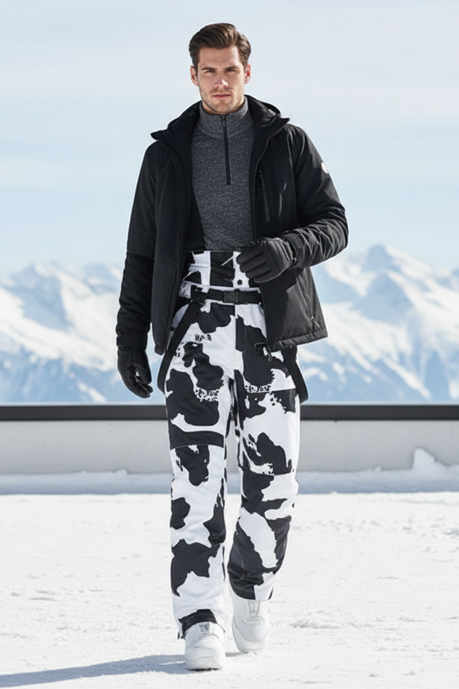Pantalon De Ski Imperméable Bretelles Homme Motif Vache - Imprimé Polyester