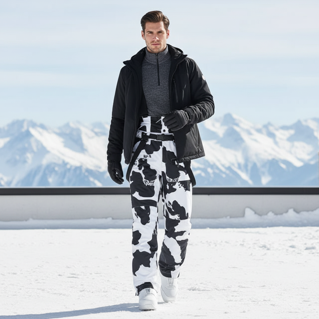 Pantalon De Ski Imperméable Bretelles Homme Motif Vache - Imprimé Polyester