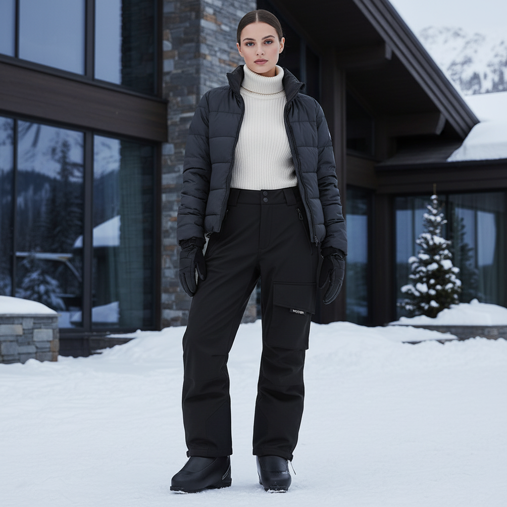 Pantalon De Ski Noir Imperméable Cargo Femme Hiver - Polyester