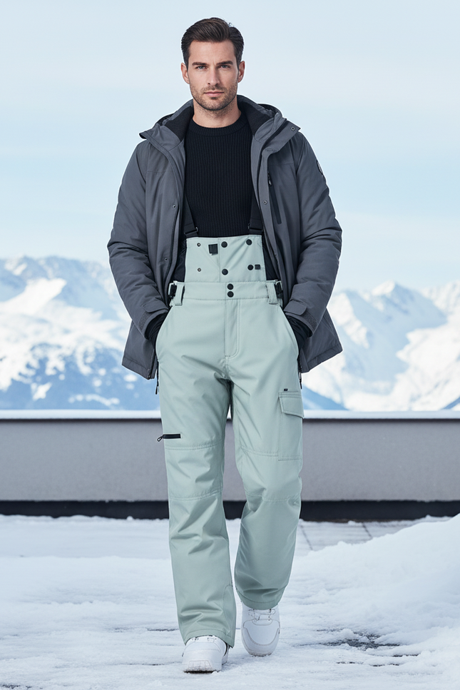 Pantalon De Ski Vert D'Eau Imperméable Bretelles Ample - Polyester