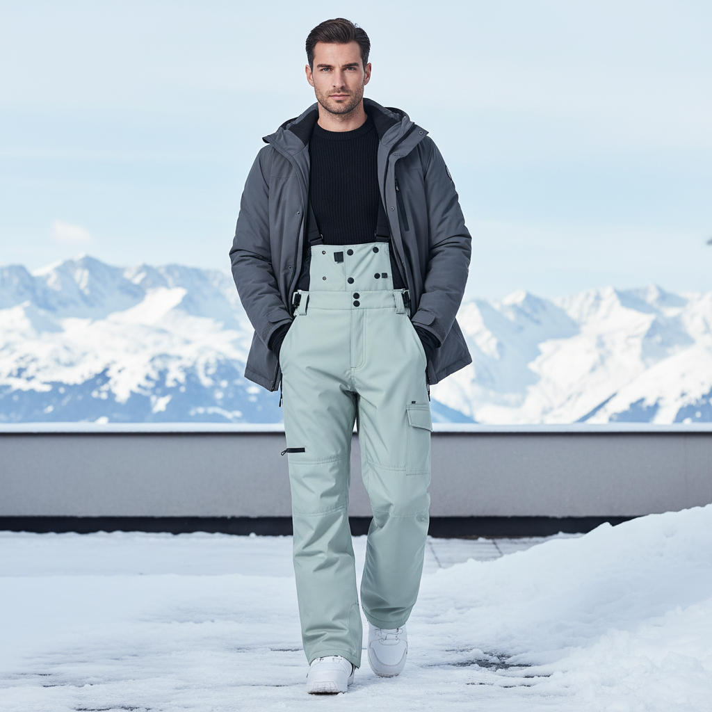 Pantalon De Ski Vert D'Eau Imperméable Bretelles Ample - Polyester