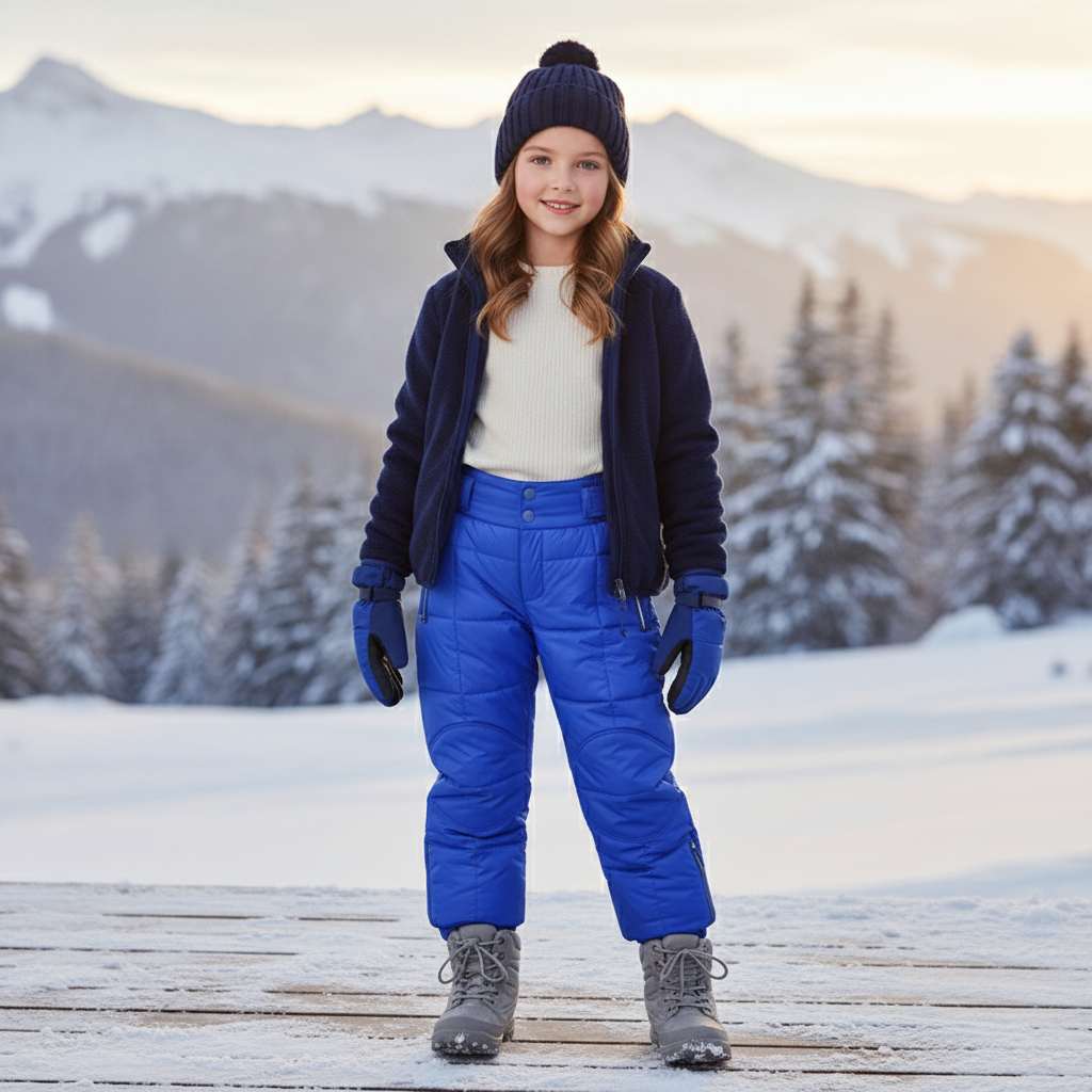 Pantalon De Ski Enfant Bleu Rembourré Chaud Hiver - Polyester
