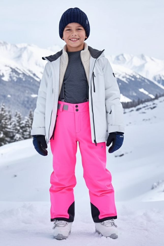 Pantalon De Ski Rose Vif Imperméable Enfant Bretelles - Polyester