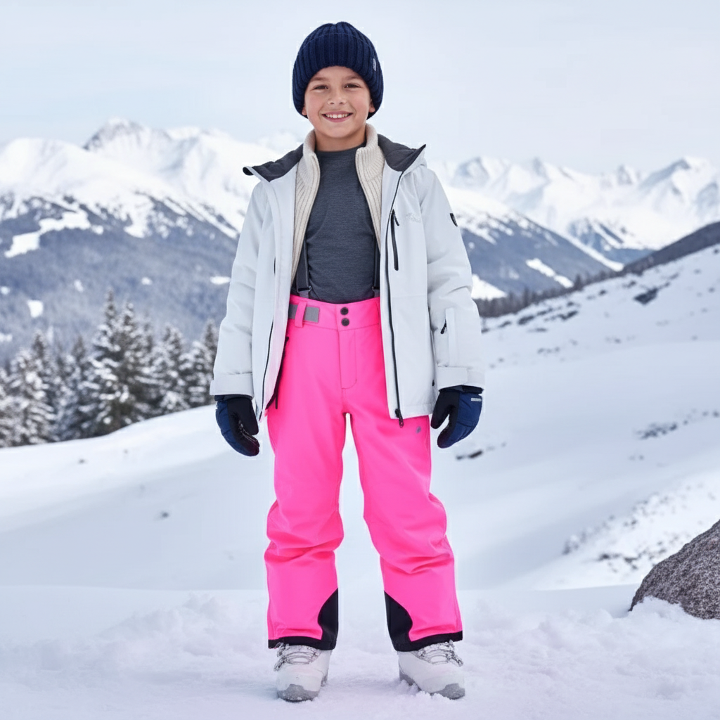 Pantalon De Ski Rose Vif Imperméable Enfant Bretelles - Polyester