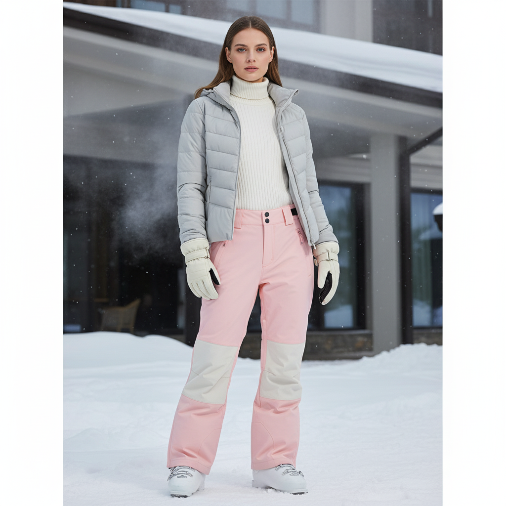 Pantalon De Ski Rose Imperméable Femme Bicolore Neige - Polyester