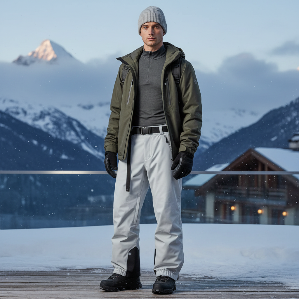 Pantalon De Ski Homme Imperméable Coupe Droite Gris Clair Hiver - Polyester