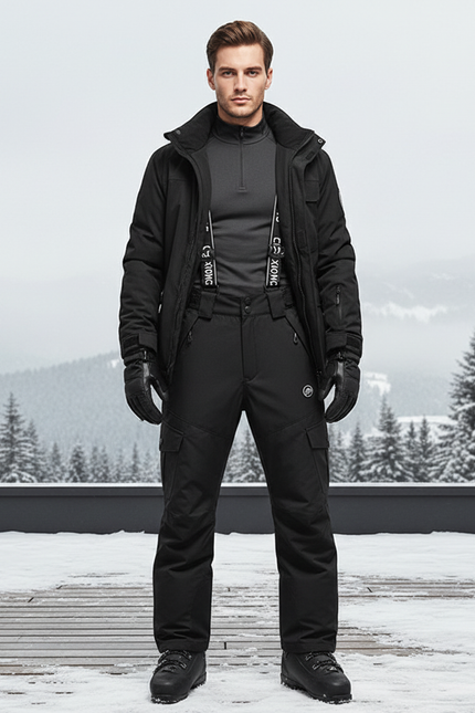 Pantalon De Ski Noir Cargo Imperméable Bretelles Homme - Polyester