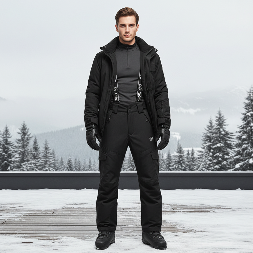 Pantalon De Ski Noir Cargo Imperméable Bretelles Homme - Polyester