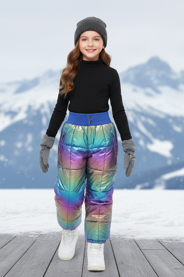 Pantalon De Ski Enfant Brillant Rembourré Chaud Hiver - Multicolore Polyester