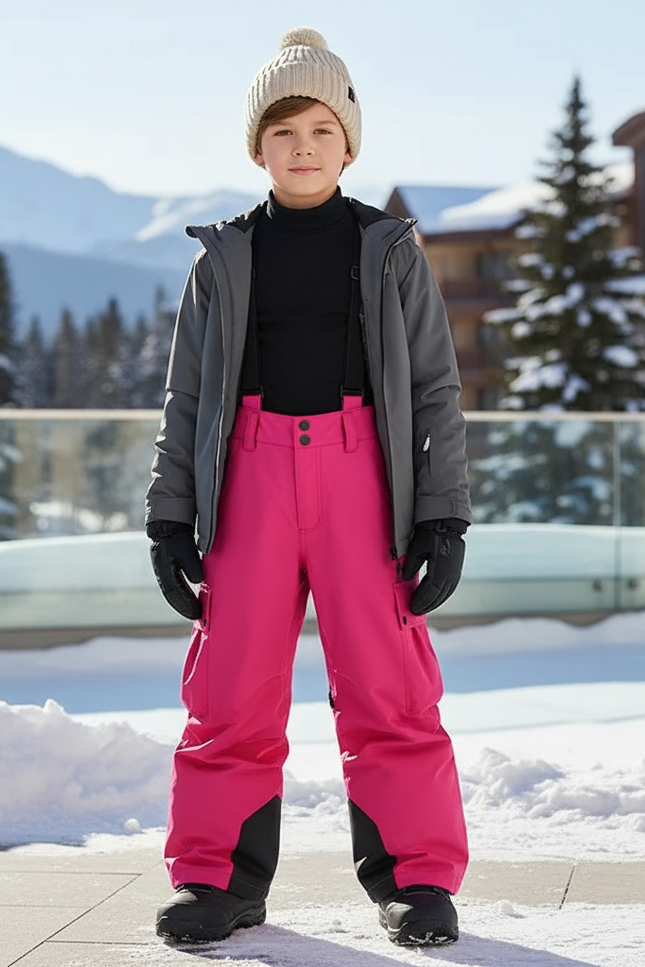 Pantalon De Ski Rose Vif Ample Imperméable Enfant - Polyester