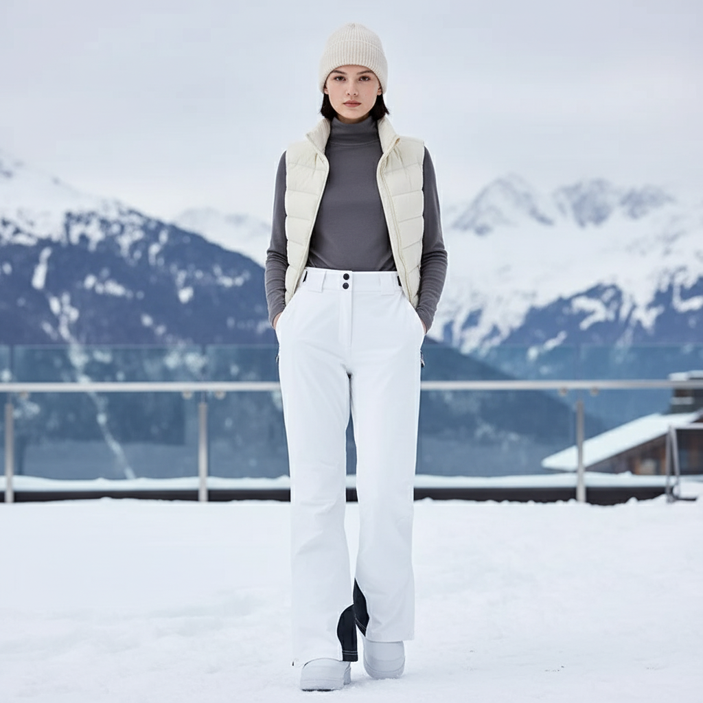 Pantalon De Ski Blanc Évasé Imperméable Femme - Polyester