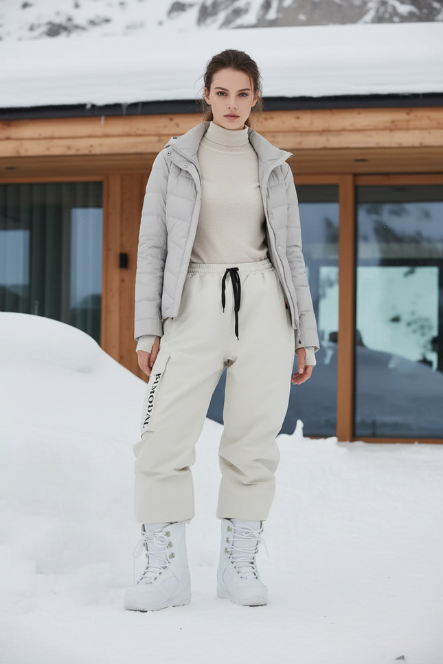 Pantalon De Ski Crème Ample Imperméable Unisexe Cargo - Beige Polyester