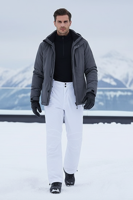 Pantalon De Ski Blanc, Imperméable, Coupe Droite, Homme - Polyester