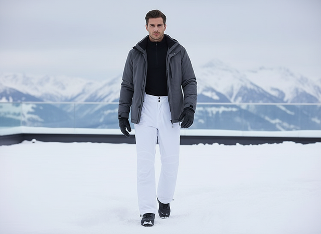 Pantalon De Ski Blanc, Imperméable, Coupe Droite, Homme - Polyester